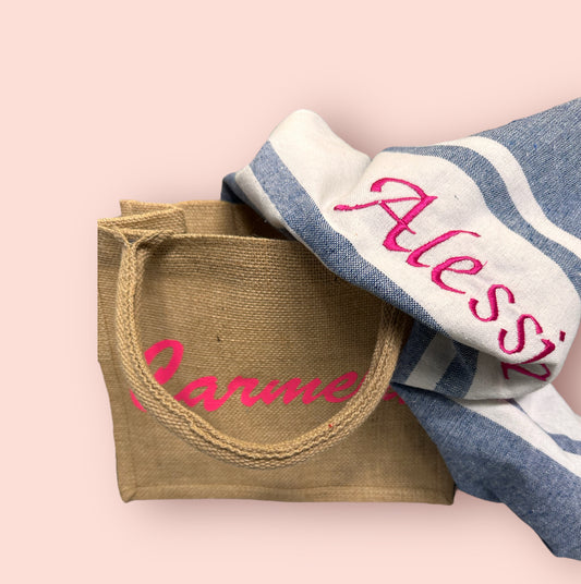 Box borsa piccola ed asciugamano personalizzati